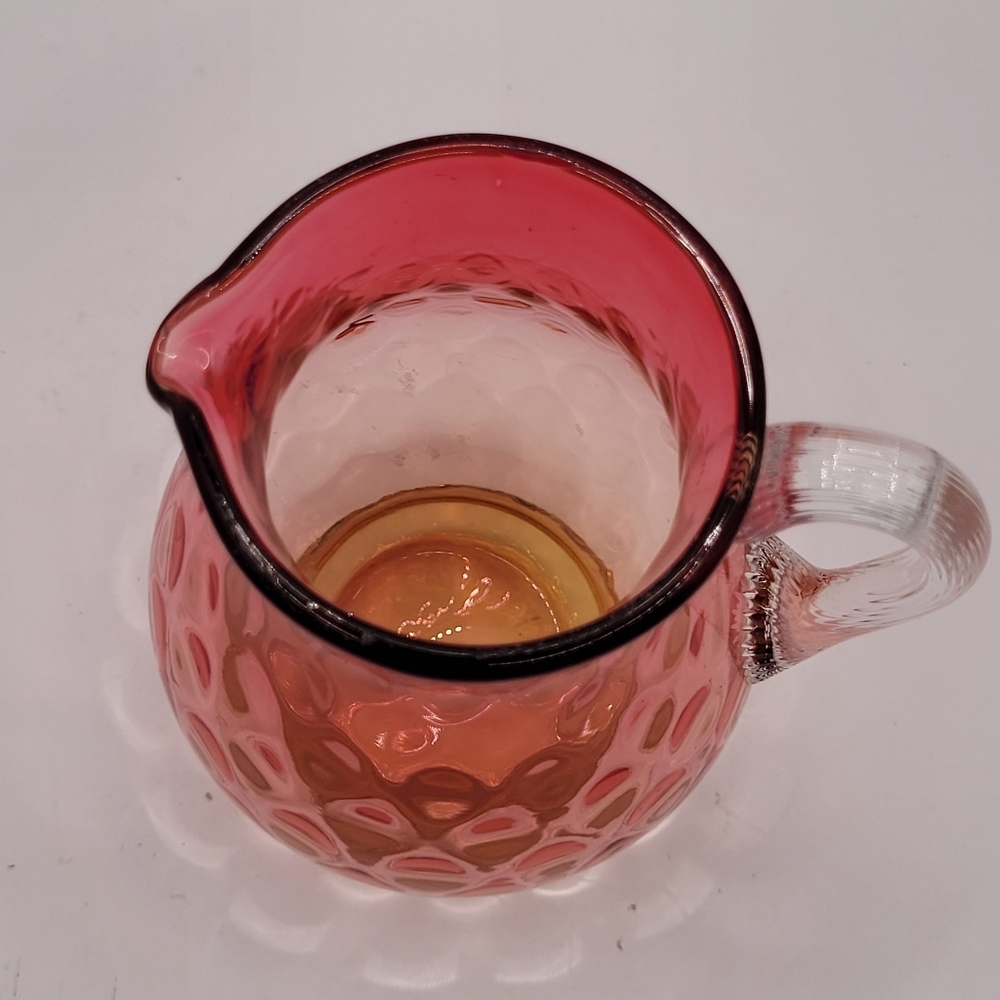 Vtg Cranberry Amberina Victorian Optic Hand Blown Coin Dot Creamer Vase Pitcher - Picture 7 of 10